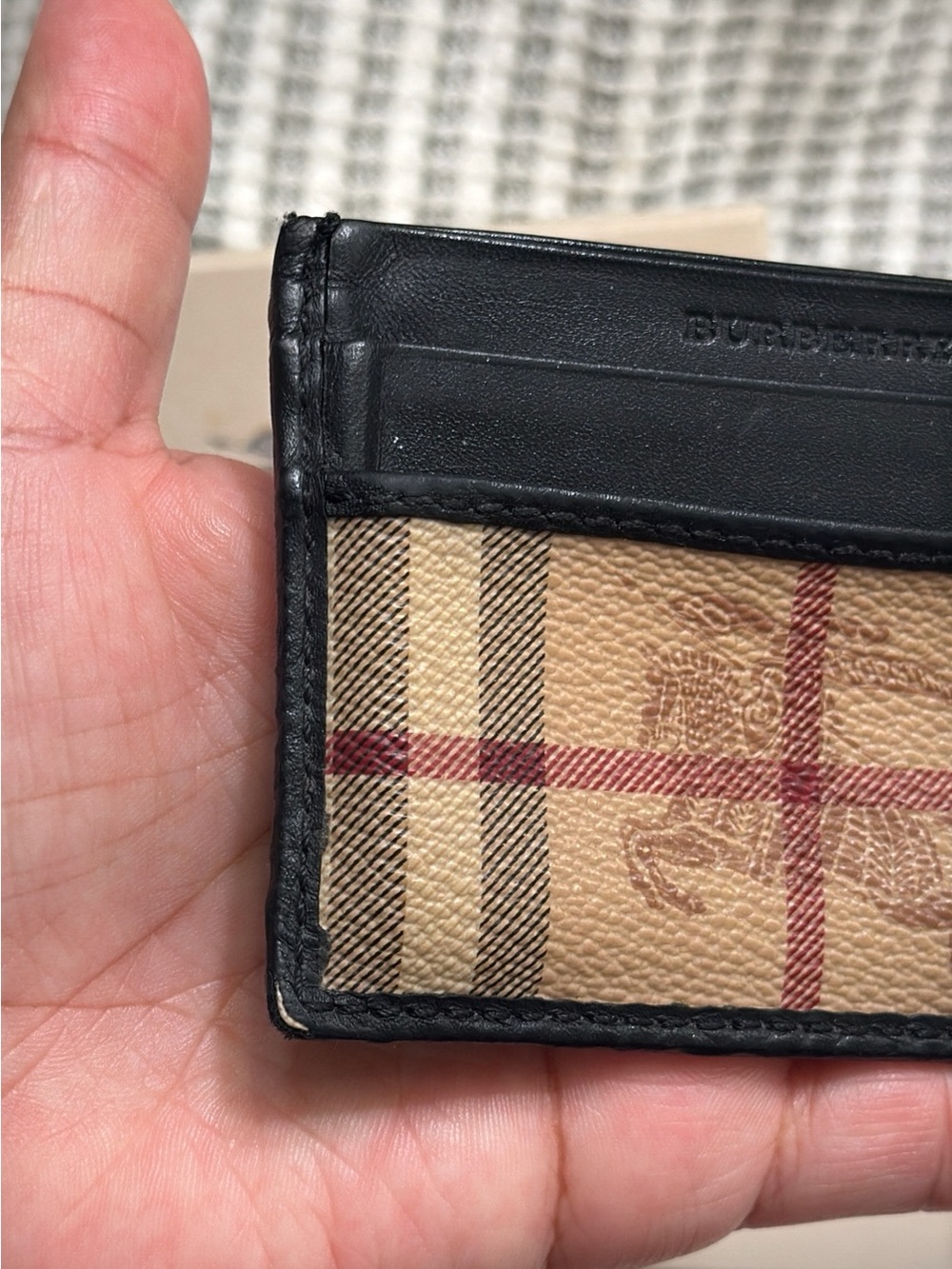 Burberry Black Leather Trim Card & Key Holder with Beige - Picture 5 of 8